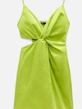 Lime Green Twist-Front Cut Out Dress